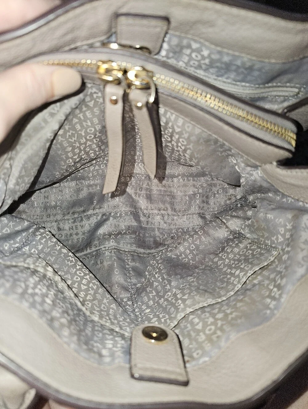 Kate Spade Larchmont Avenue Evangelie Satchel Leather Grease Grey Taupe - Picture 7 of 14